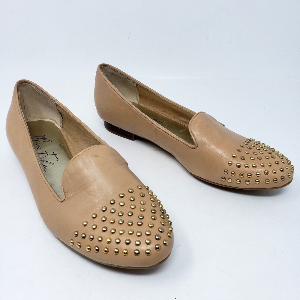 Marc Fisher Tan Leather Loafers Studs Womens 6